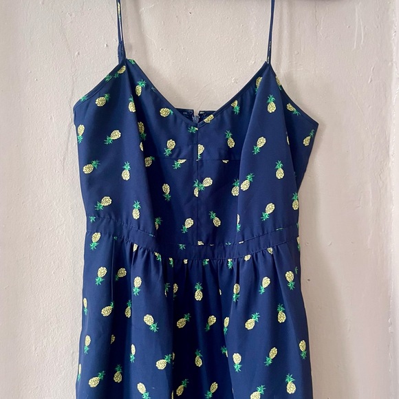 j.crew • navy blue pineapple 🍍 print spaghetti strap a-line mini dress - Picture 6 of 17